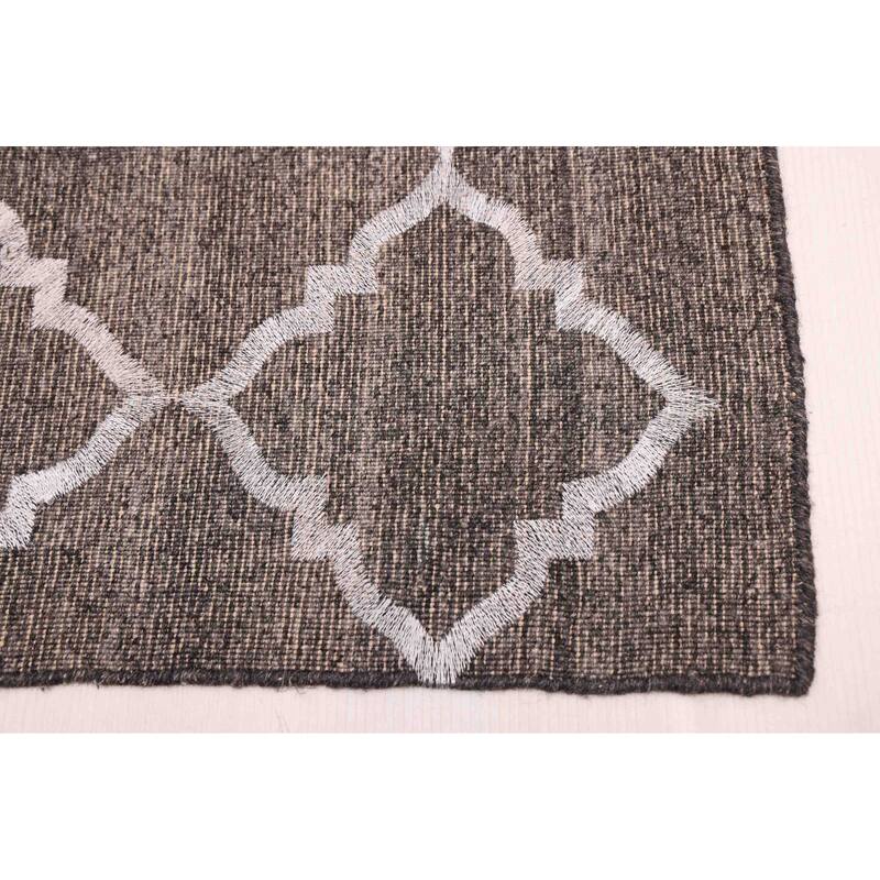ECARPETGALLERY Flat-Weave Marrakech Dark Grey Wool Kilim - 5'0 x 7'9