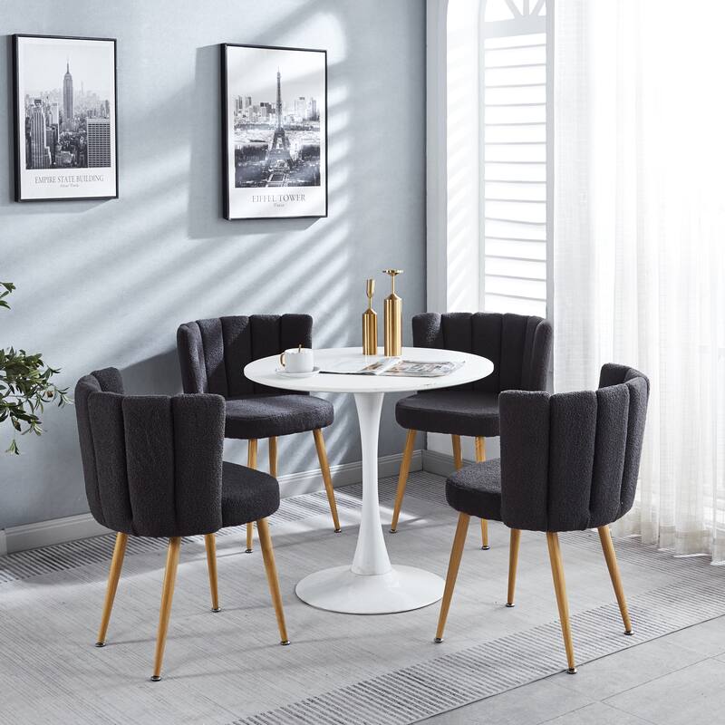 Fabric Dining Chairs Set of 2, Ergonomic Upholstered Kitchen Side Chairs, Accent Chairs with Curved Backrest & Metal Legs