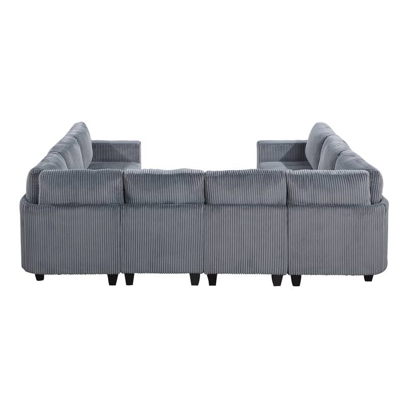 8-Piece Modular Sectional with Storage, Pockets, Ports in Dark Gray Corduroy, Solid Wood