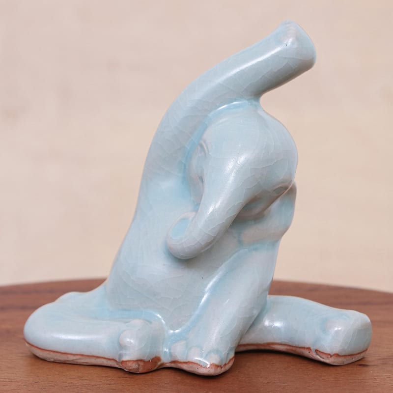 Novica Handmade Head To Knee Celadon Ceramic Figurine