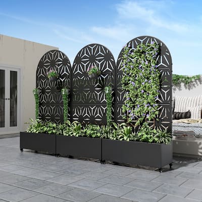 Metal Movable Planter Box with Trellis Privacy Screen Planter Box with Lockable Wheels