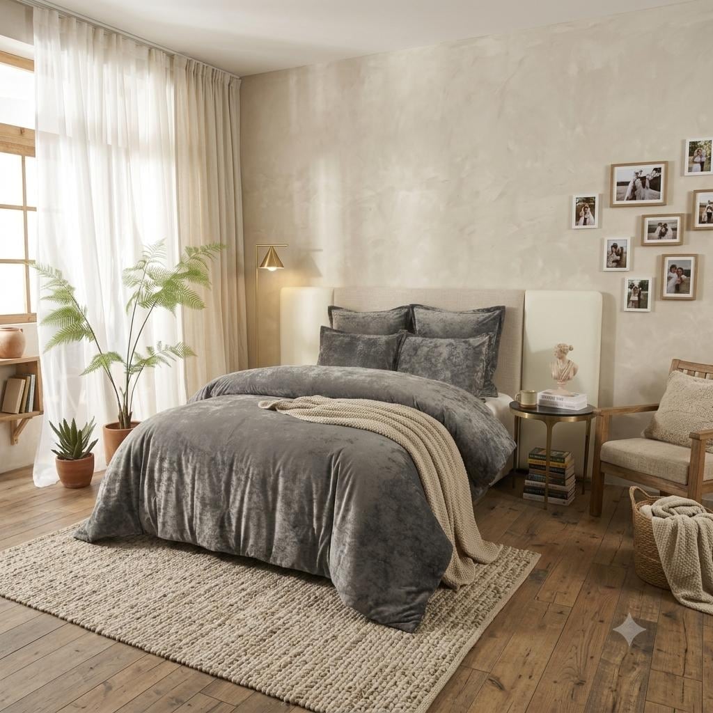 Zera Gray 100% Velvet 5 pcs Comforter Set