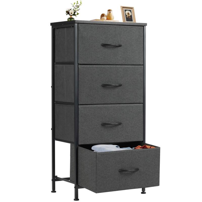 4-Drawer Vertical Chest with Metal Handle, Metal Frame and Wood Top for Bedroom