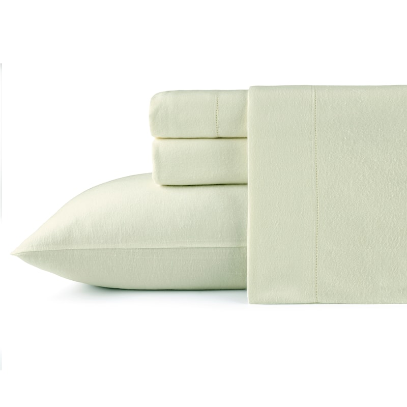 Pointehaven Solid Cotton 180 GSM Deep Pocket Oversized Brushed Flannel Sheet Set - Beige - California King