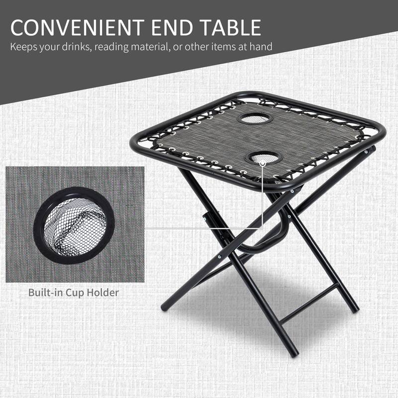 Outdoor Zero Gravity Chairs with Side Table, Set of 2 Folding Reclining Chairs with Cupholders & Pillows