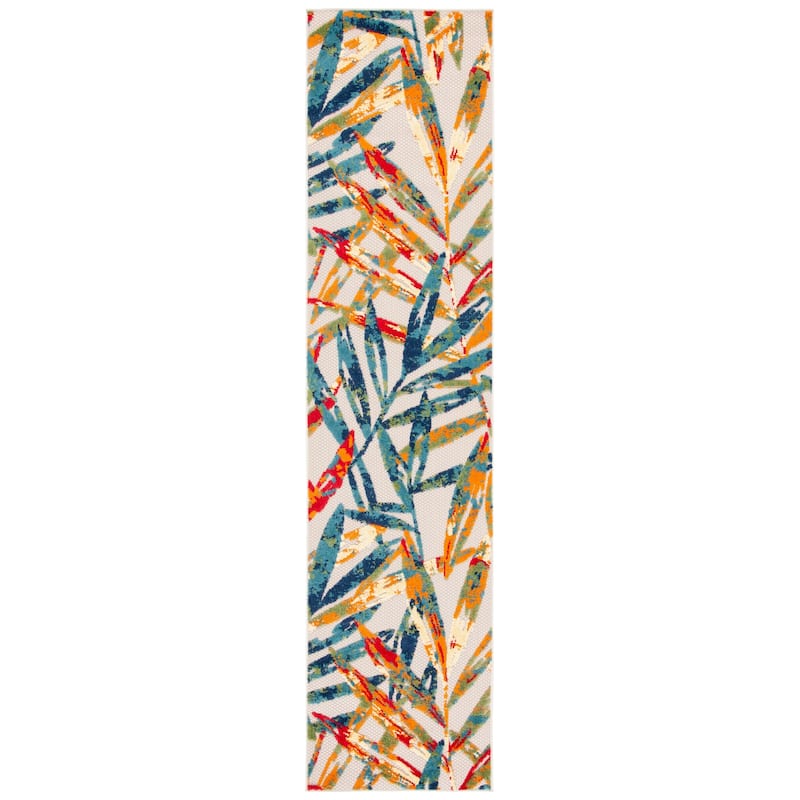 SAFAVIEH Cabana Frederique Indoor/ Outdoor Waterproof Patio Tropical Rug - 2'2" x 9' Runner - Ivory/Navy