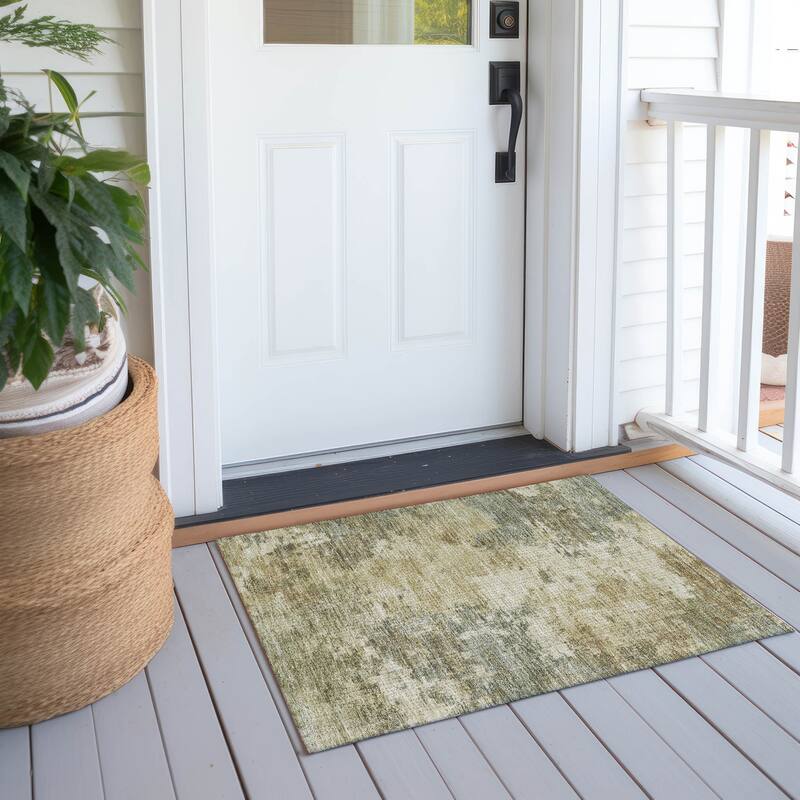 Machine Washable Indoor/ Outdoor Casual Contemporary Chantille Rug - Wheat - 1'8" x 2'6"