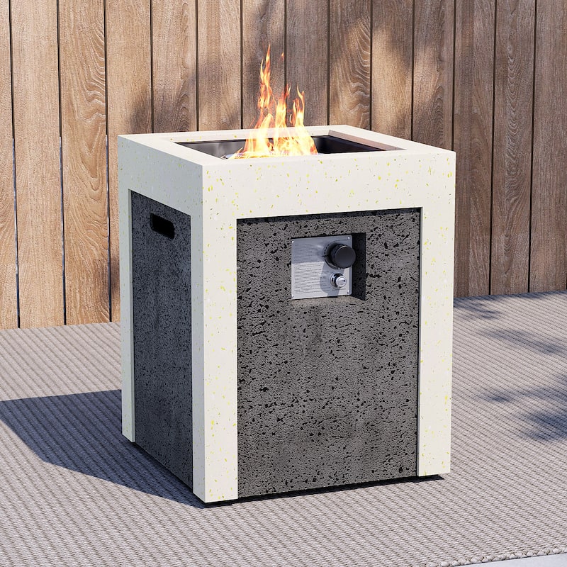 COSIEST Outdoor Concrete Propane Fire Pit Table,Marble & Wood Style Design - 19''