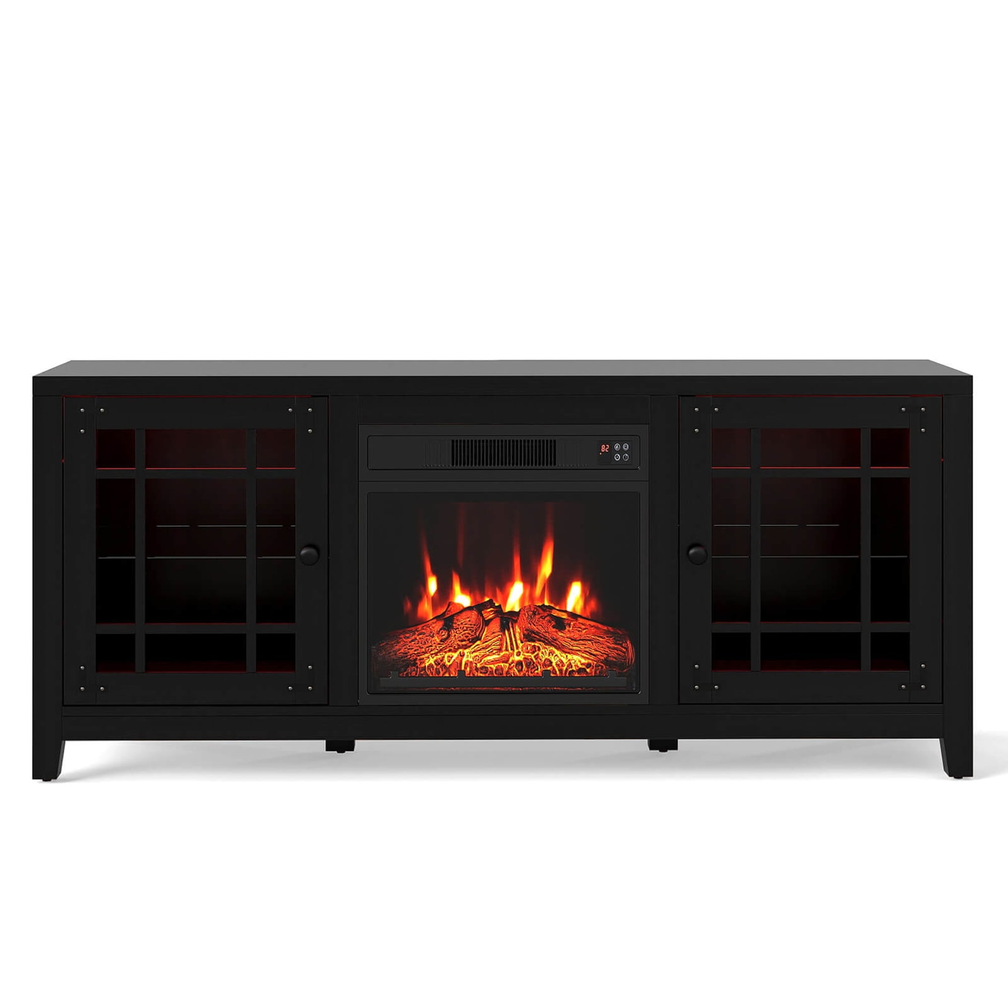 58" LED Fireplace TV Stand w/Storage Cabinets & Adjustable Shelves