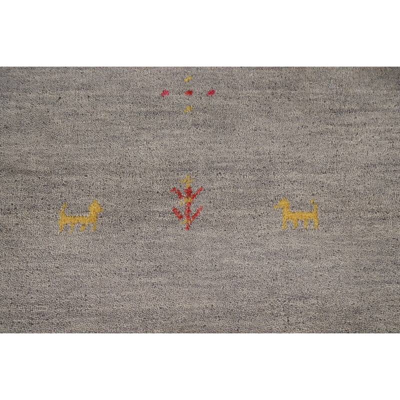 Tribal Gabbeh Area Rug Hand-Knotted Beige Wool Carpet - 8'1"x 9'8"