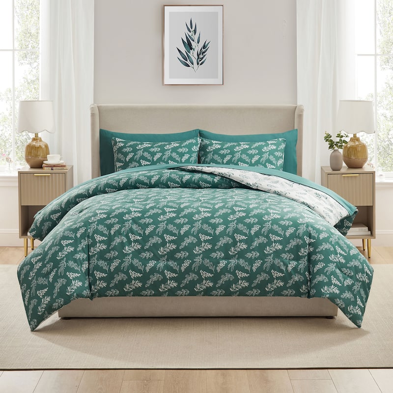 Empyrean 7 Pc Botanical Comforter Set with Sheets, Soft Breathable Lightweight Bedding Bag