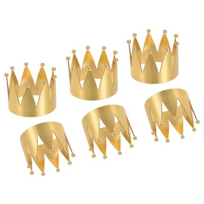 Napkin Rings, 6pcs 43mm ID Alloy Crown Shape Napkin Buckles, Gold Tone