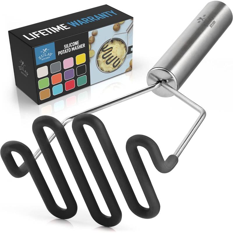 Zulay Kitchen Non-Scratch Potato Masher Kitchen Tool - Black