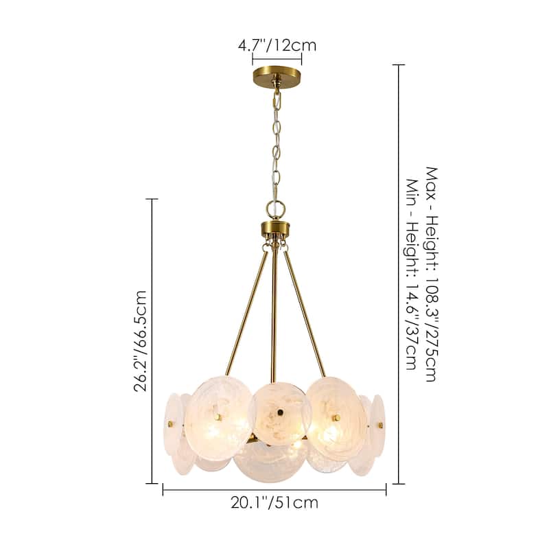 6-Light 20.1" W Modern Luxury Gold Round Chandelier with White Strie Glass for Living Room,Bedroom