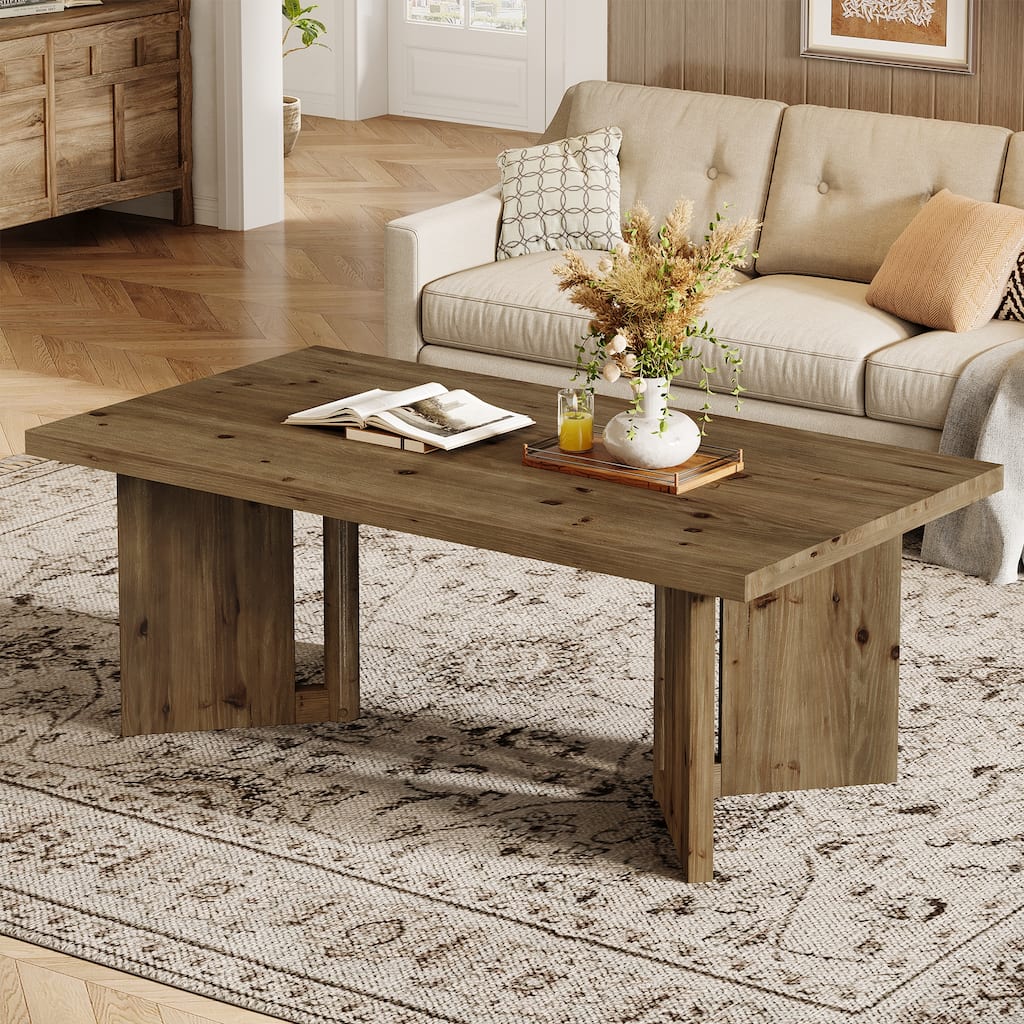 Farmhouse Solid Wood Rectangle Coffee Table, Living Room Center Tea Accent Table