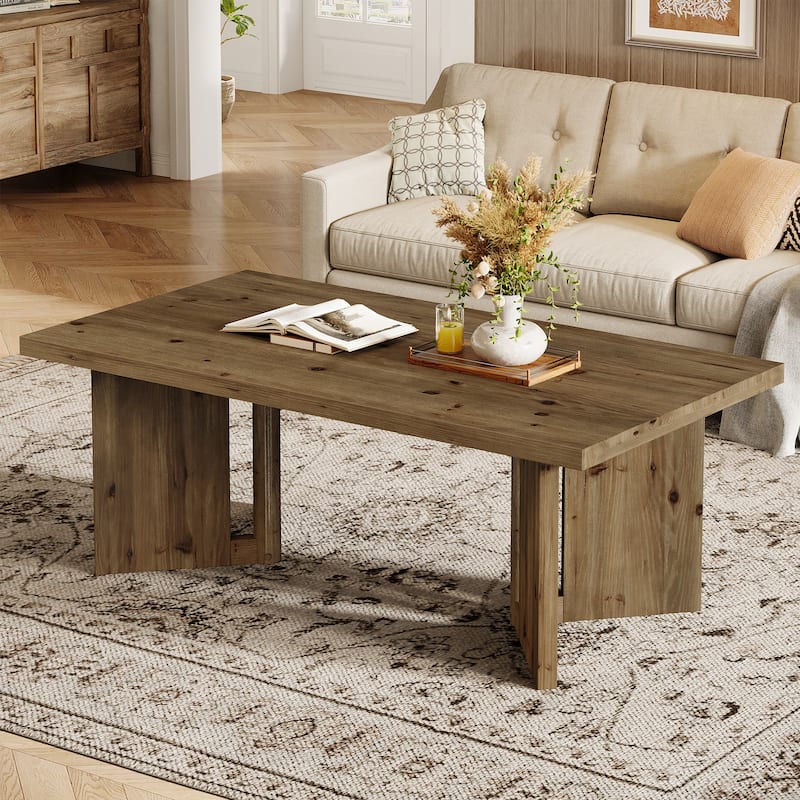 Farmhouse Solid Wood Rectangle Coffee Table, Living Room Center Tea Accent Table - Brown