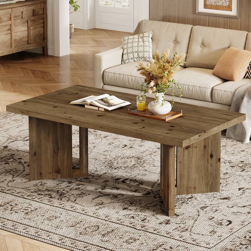 Rustic Wood Coffee Table, 47-Inch Farmhouse Rectangle Center Table