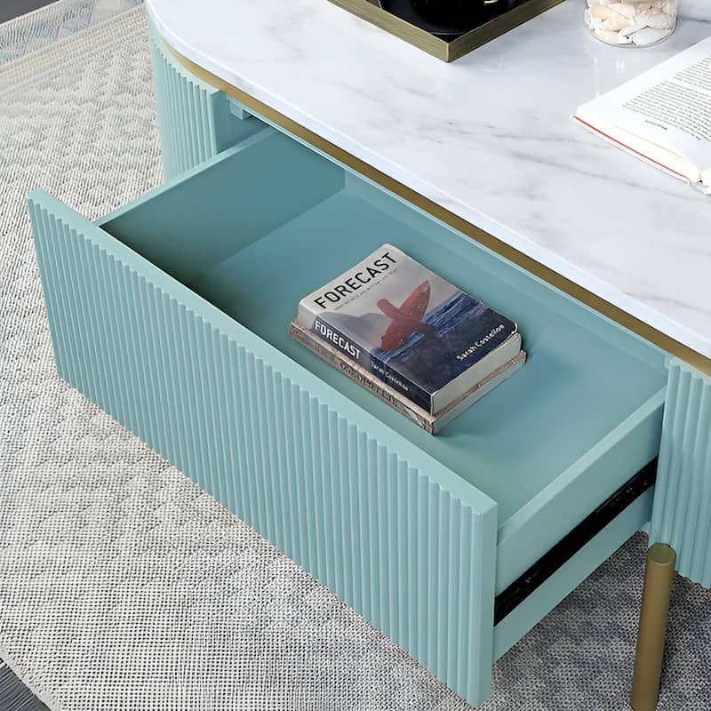 Glam Contemporary 1pc Sofa Table White Faux Marble Top Living Room Side Table Open Bottom Shelve