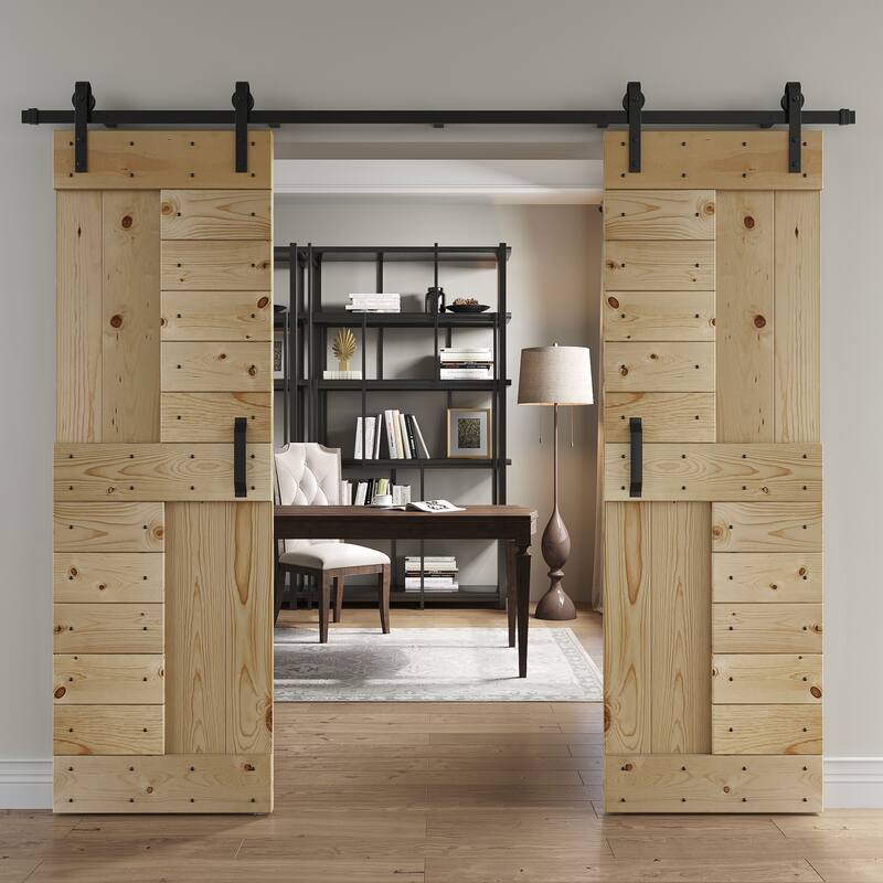 Coast Sequoia 48in/60in/72in/84in x 84in S Series Pine Wood Double Sliding Barn Door With Hardware Kit