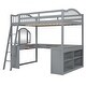 preview thumbnail 3 of 16, Gray Full Size Loft Bed with U-shaped Desk,Solid Wood Bed with Tri-fold Mirror and Shelves