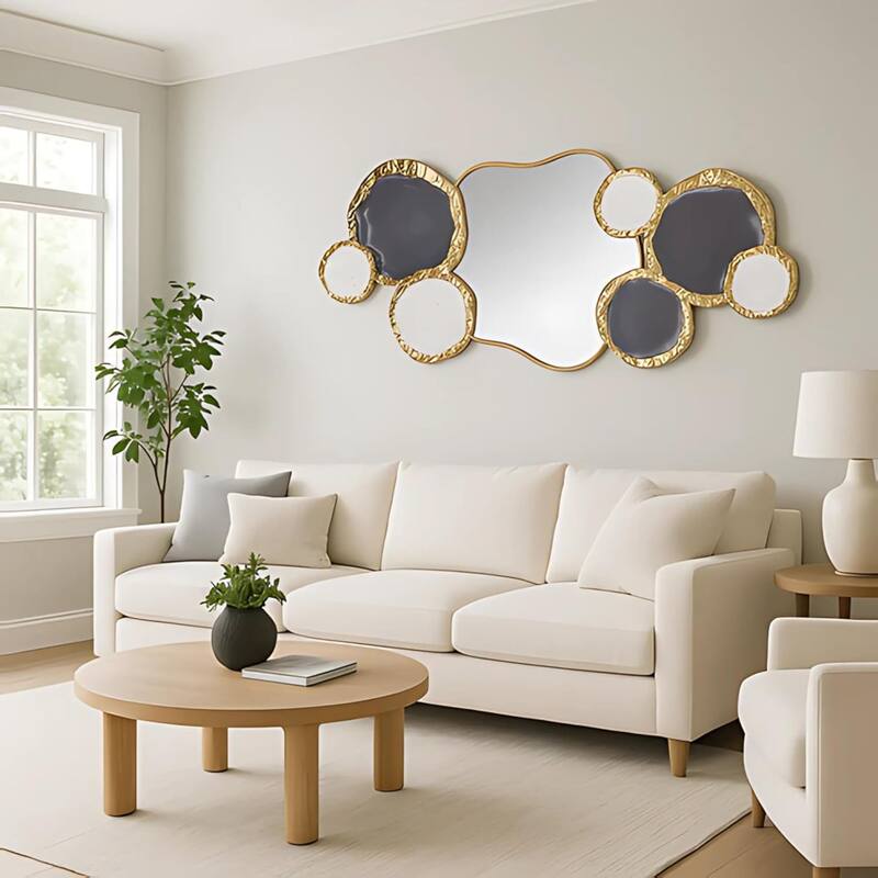 Aria Home Large Mirrored Metal Wall Art Gold Abstract Horizontal Decor