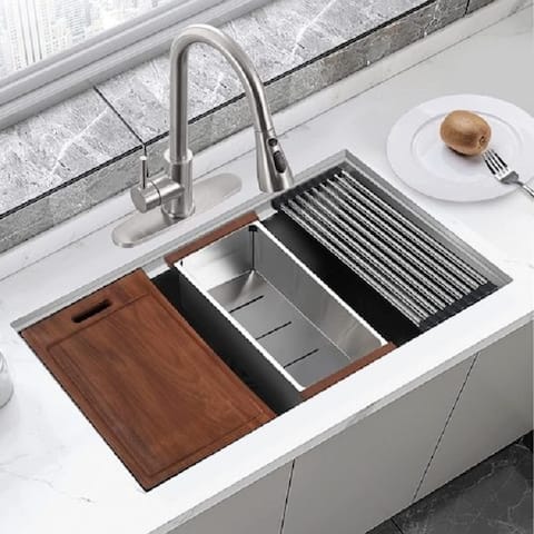 32 x 18 inch Undermount Workstation Sink, Stainless Steel Single Bowl Kitchen Sink