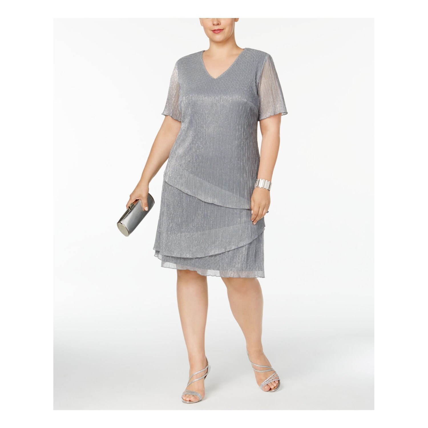 silver short sleeve dress