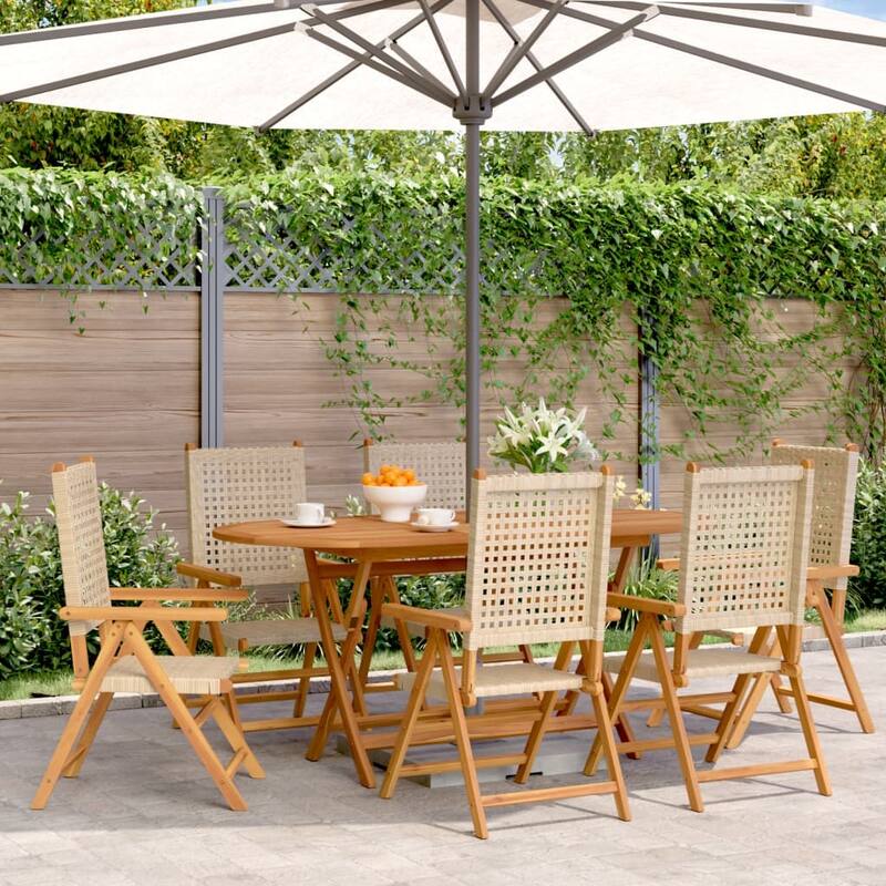 vidaXL Patio Chairs Garden Seating Furniture Solid Wood Acacia and Poly Rattan - 27.6 x 22.4 x 42.9 - Beige - 6 pieces