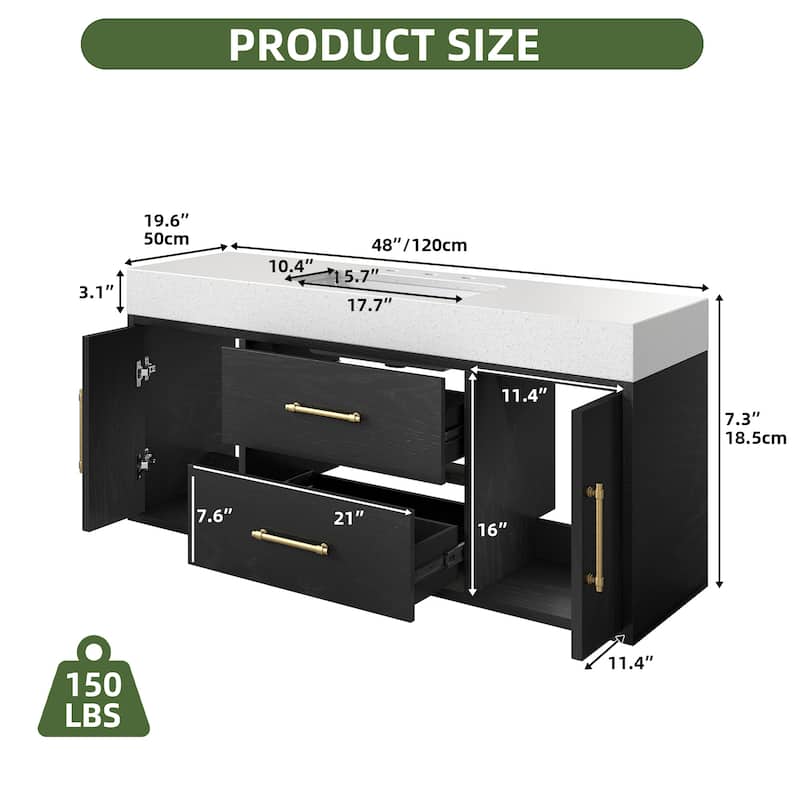 Moasis 40"/48" Wide Floating Wall Mounted Bathroom Vanity with 2 Drawers & 2 Storage Cabinet