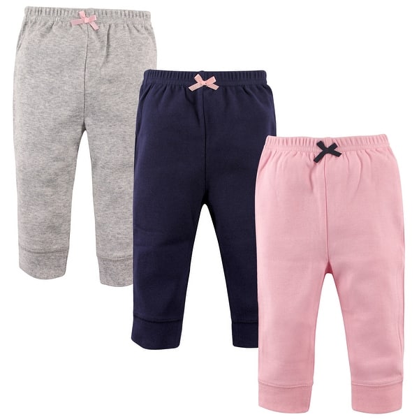 slide 1 of 1, Luvable Friends Baby Girl Cotton Pants 3pk, Light Pink Navy 0-3 Months - Light Pink Navy