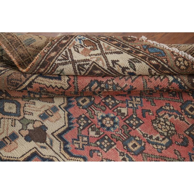 Pink Geometric Hamedan Persian Vintage Area Rug Handmade Wool Carpet - 4'8" x 6'10"