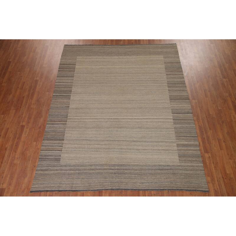 Hand-Woven Striped Kilim Modern Area Rug Wool Carpet - 8'0" x 9'10"