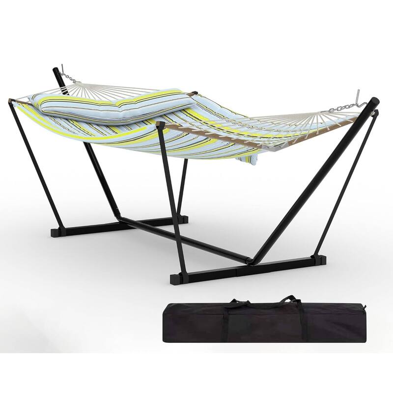 450 LBS Capacity, Double Outdoor Hammock for Patio, Backyard, Garden, Beach - Blue Stripes