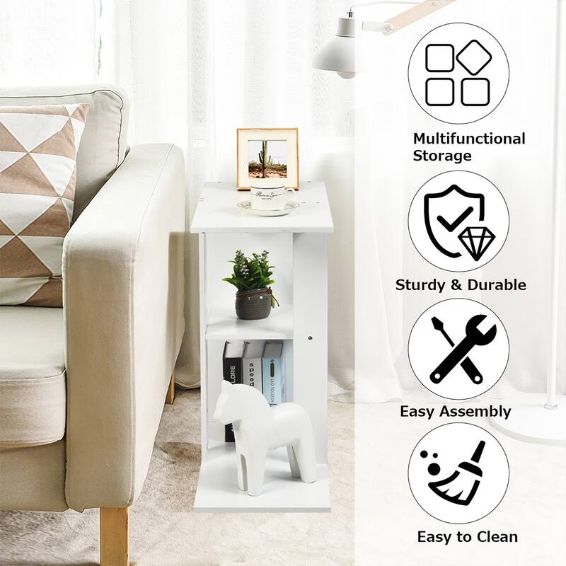 Costway 3-tier Side Table W/Storage Shelf Space-saving Nightstand