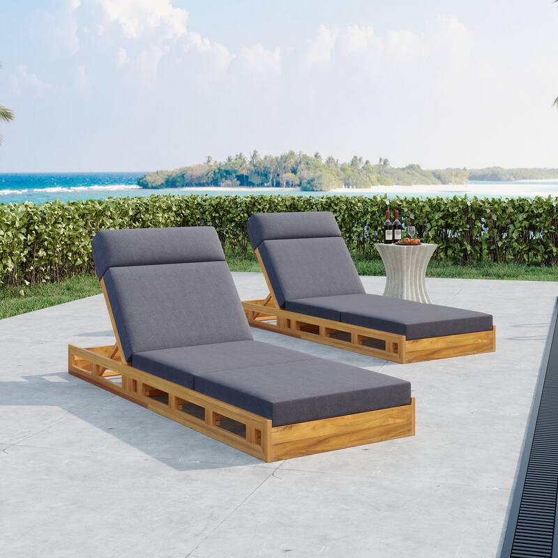 Outdoor Patio Chaise Lounge Chairs Adjustable Backrest Lounge Chairs with Water-repellent Cushions for Poolside Balcony Garden - 4" Triple Fold Dark Grey - 2pc
