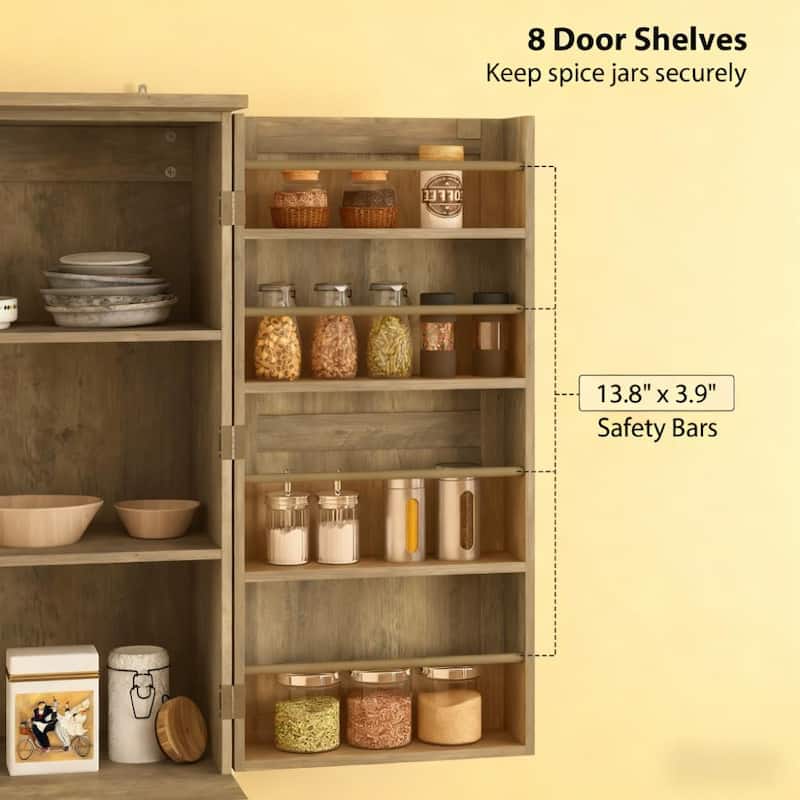 Tall Pantry Cabinet with Barn Doors - Kitchen Storage with Adjustable & Door Shelves