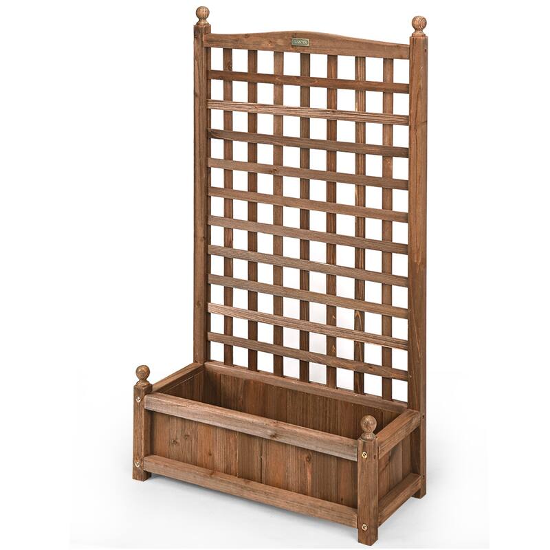Costway Solid Wood Planter Box with Trellis Weather-Resistant Outdoor - 25'' (L) X 11'' (W) X 48'' (H)