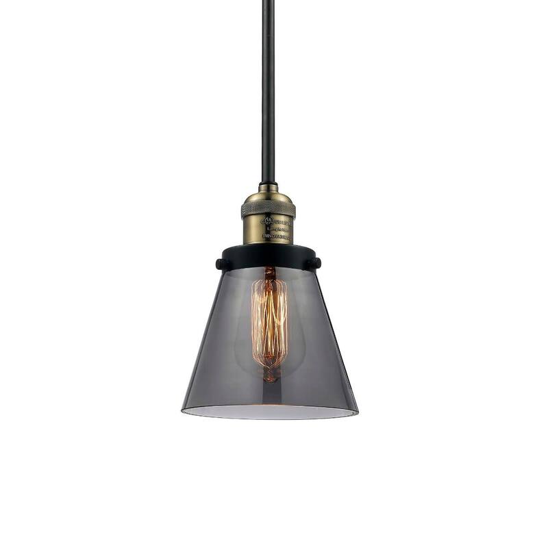 Innovations Lighting Small Cone Single Light 6" Wide Mini Pendant with - Black / Antique Brass / Smoked