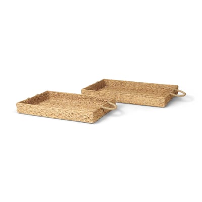 Hona Brown Water Hyacinth Nesting Trays (Set of 2) - 28.0L x 18.1W x 3.2H