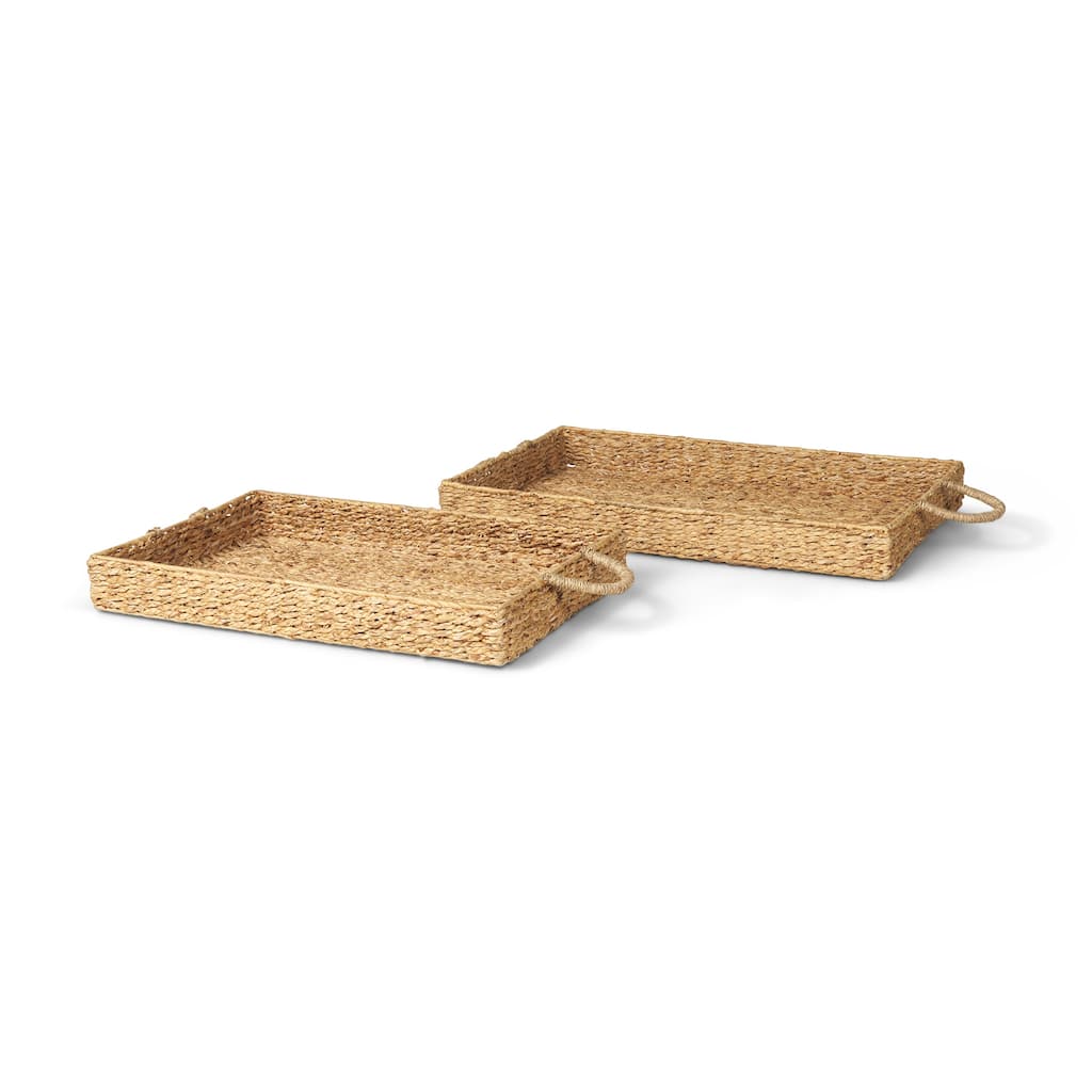 Hona Brown Water Hyacinth Nesting Trays (Set of 2) - 28.0L x 18.1W x 3.2H