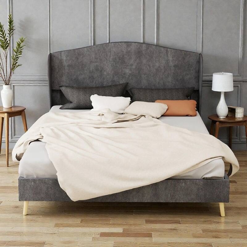 Upholstered Platform Bed with Tufted Headboard, Sturdy Noise-Free Design, Modern Bedroom Bed Frame - Grey - Queen
