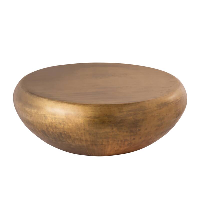 Pasargad Home Helios Drum Shape Coffee Table, Brass - W34.5"xD34.5"xH14.5"