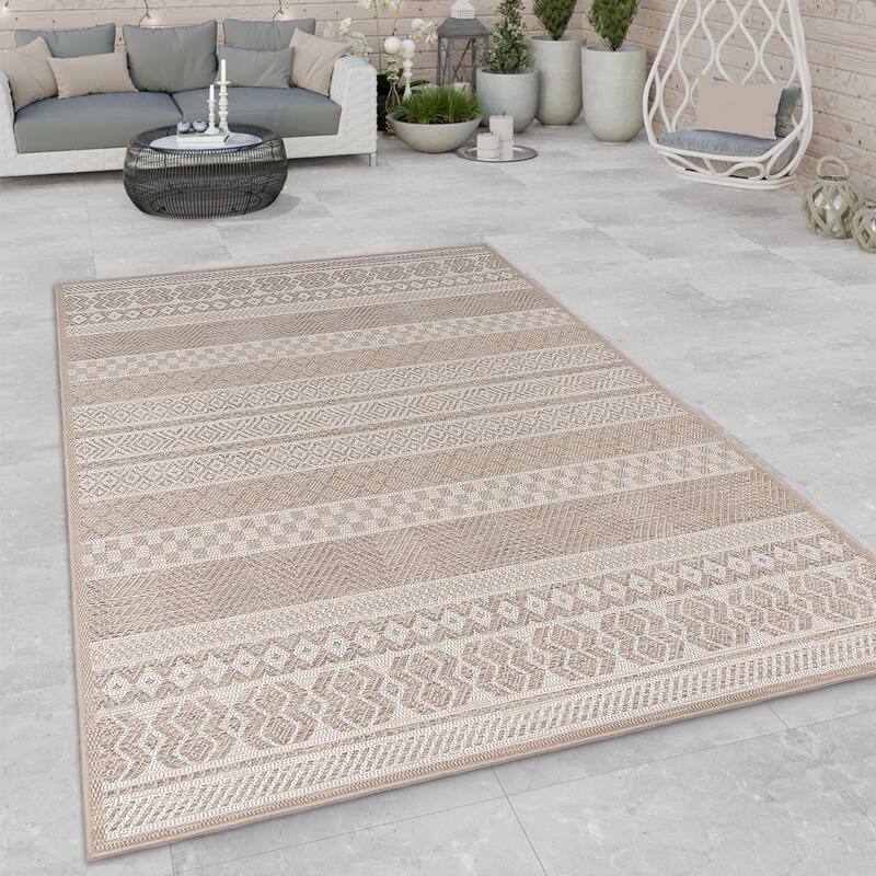 Boho Oudoor Rug for Patio Modern durable in Cream Beige