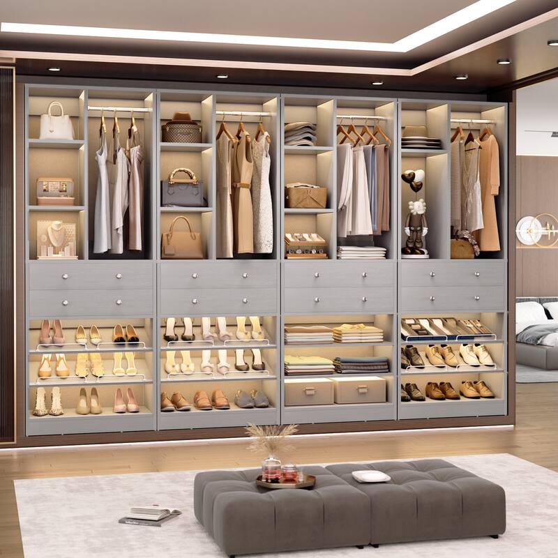 Grimm 28'' Closet Organizer with Shoe Racks and Drawers, Closet System with Hanging Rod and Adjustable Shelves
