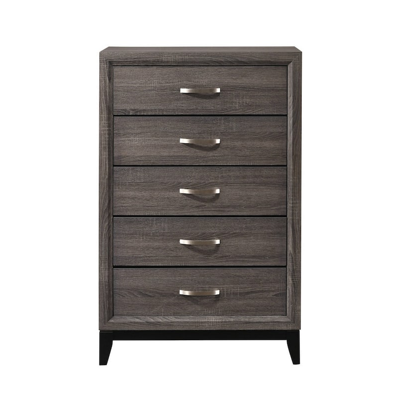 Chest with 5 Storage Drawers and Grain Details, Gray