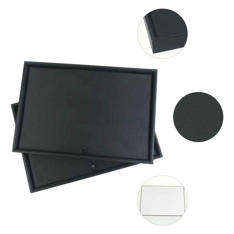 Set of 2 Stackable PU Leather Jewelry Organizer Trays with Removable Dividers, Jewelry Organizer Drawer Inserts Storage - Black
