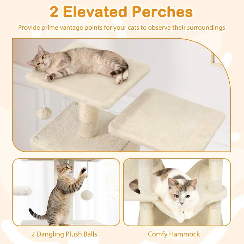 Gymax 57'' Cat Tree for Indoor Cats w/Dual Condos Hammock Sisal
