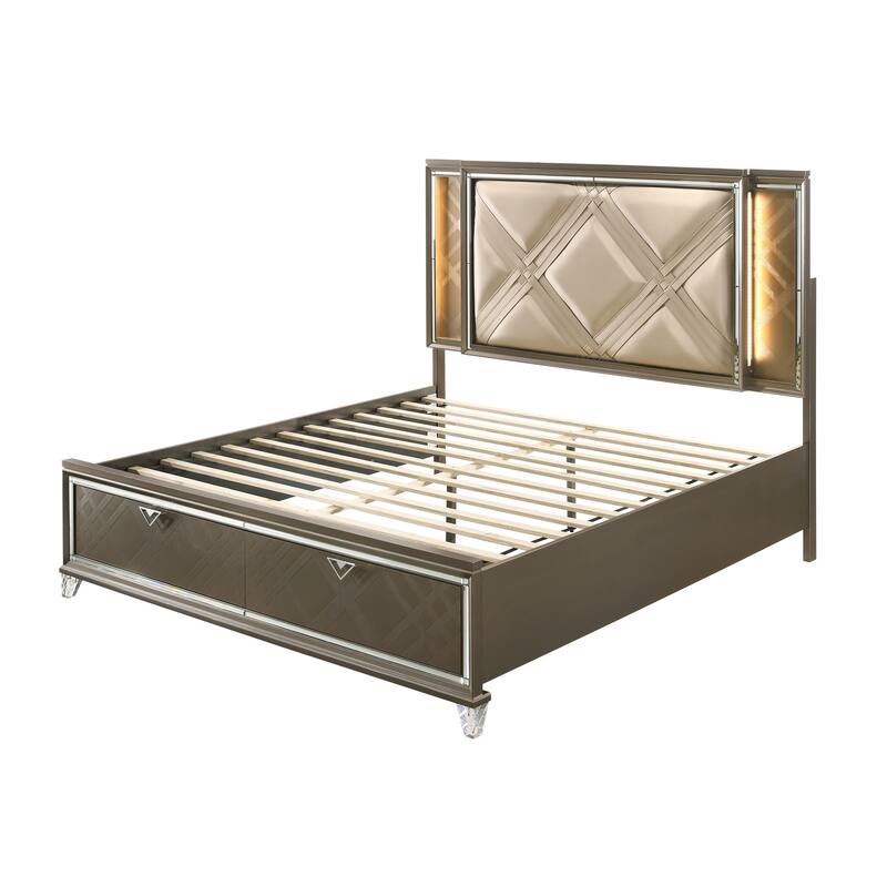 Livonia Dark Champagne Storage Bed with LED Touch Light