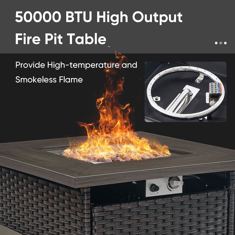 Pocassy Patio Loveseat Swivel Chair with Fire Table Set