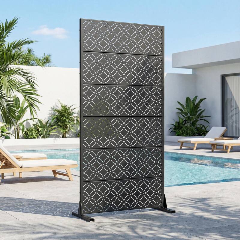 Palace Metal Privacy Screen Panel Free Standing - Black - 72"x35"